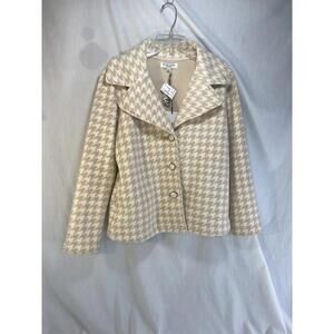 Ellen Reyes Womans Petite S Beige Houndstooth Pearl Button Midweight NWT Jacket